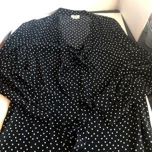 ♠️ Kate Spade Black and White Polka Dot Tie-Neck Bow Long Sleeve Blouse Large